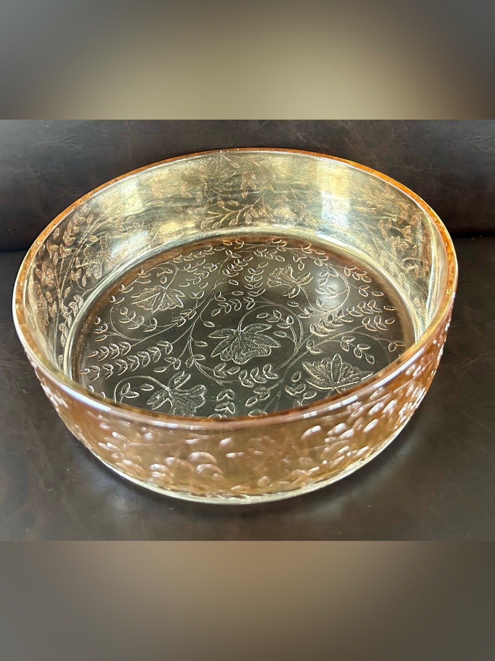 Vintage 50s Jeannette Glass Louisa Floragold iridescent kitchen bathroom bowl
